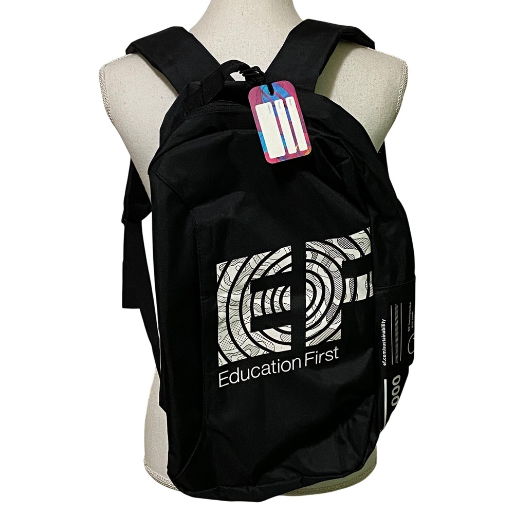 EF Education First Black Recycled Plastic Bottle Backpack Sustainable Daypack